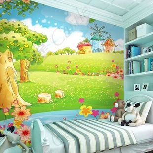 儿童房间大型壁画童话世界乐园城堡壁纸墙画墙纸幼儿园彩虹$35