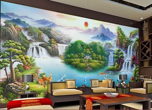 中式风水山水画客厅大堂背景墙装饰画电视背景墙聚宝盆壁画壁纸￥68