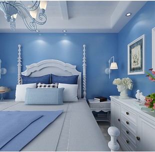 地中海风情天蓝色墙纸现代简约纯色素色无纺布壁纸卧室服装店装修￥