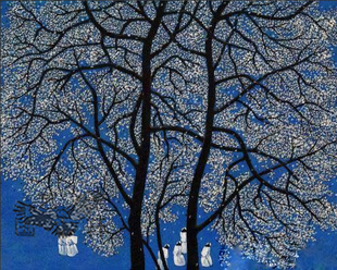 散子作品临摹大树下客厅挂画玄关装饰画有框画油画国艺轩散子的画