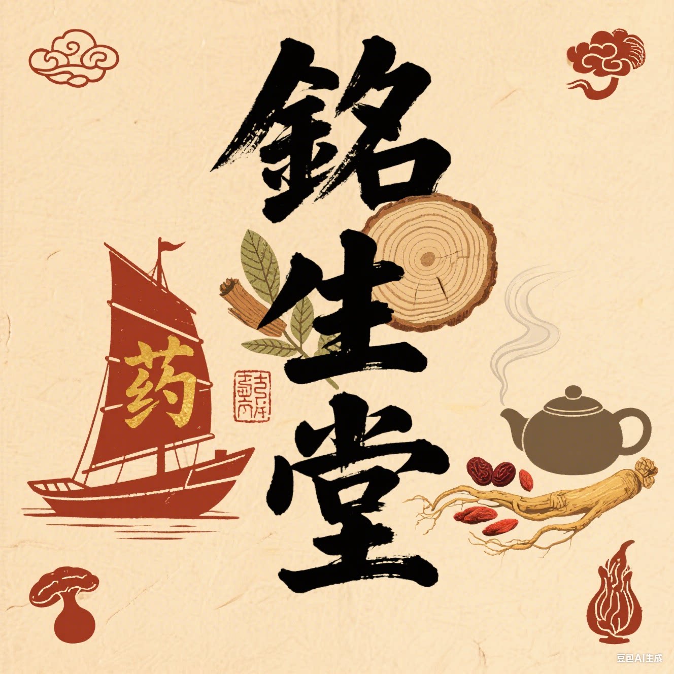 潮汕铭生堂草药 店铺LOGO