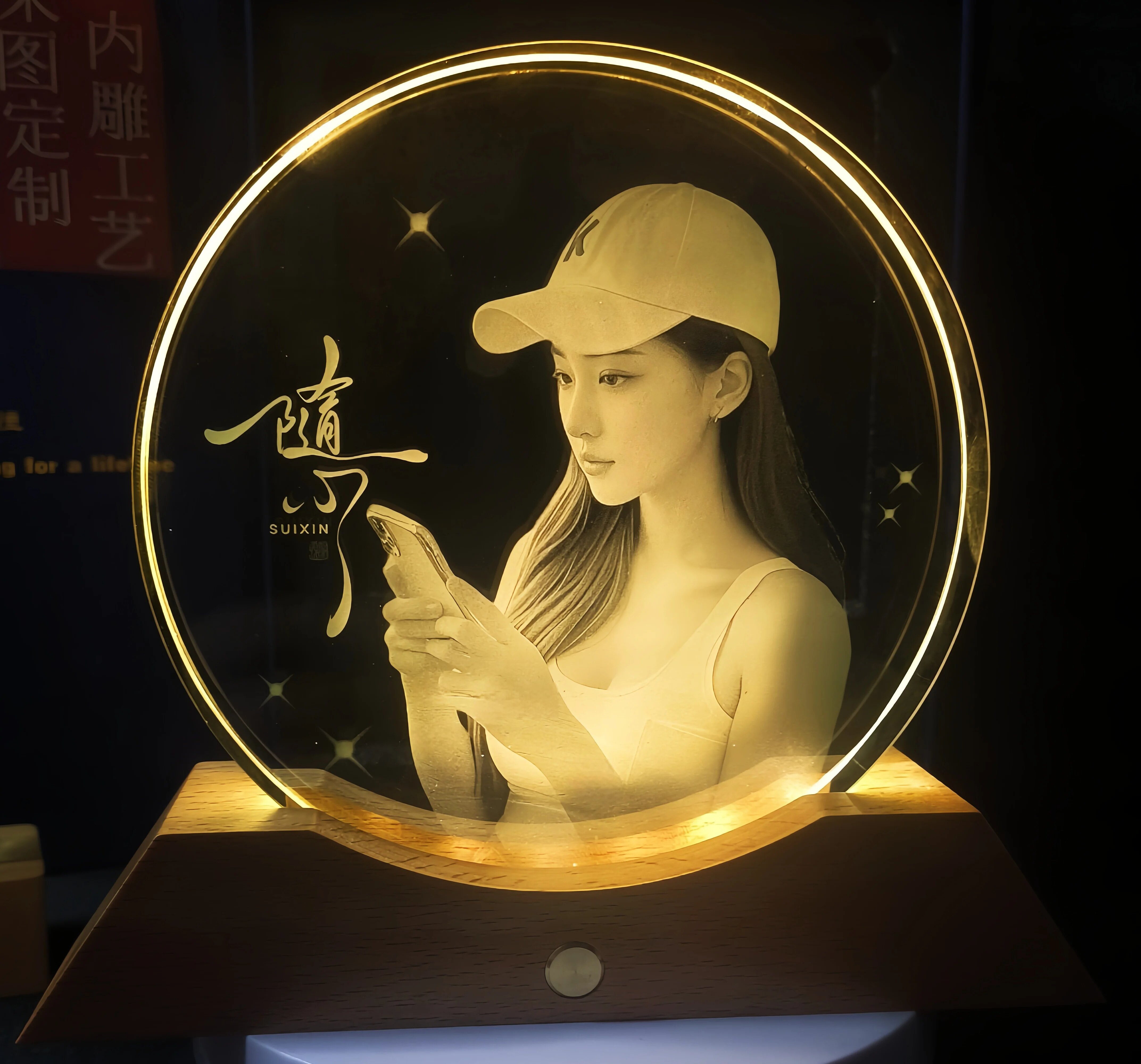 水晶内雕照片玻璃画定制