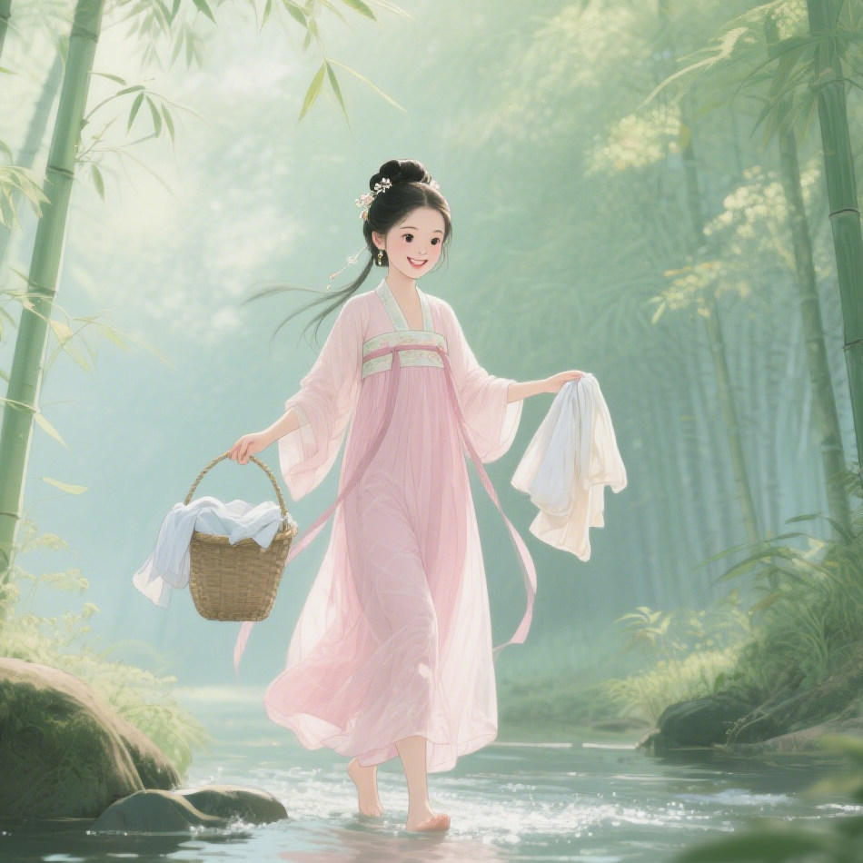 竹喧归浣女